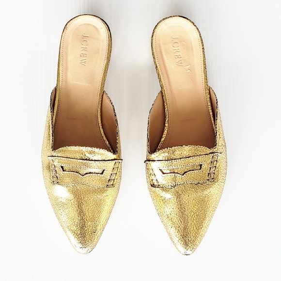 gold backless loafers